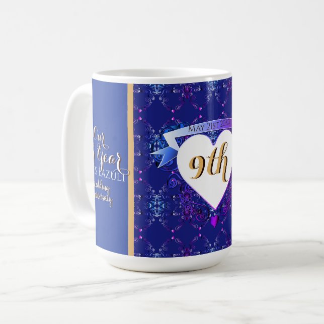 9th Wedding Anniversary Lapis Lazuli Blue Coffee Mug (Front Left)