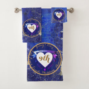 9th Wedding Anniversary Lapis Lazuli Colour Bath Towel Set