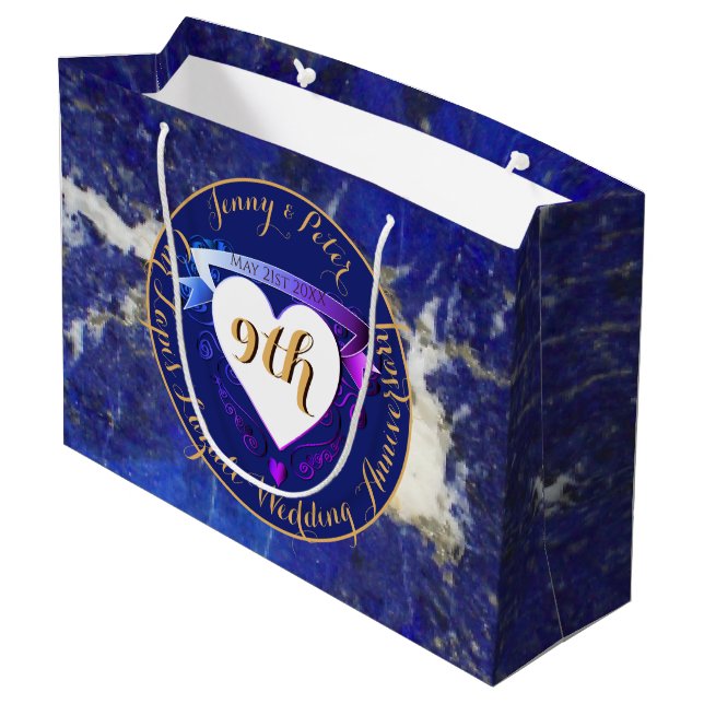 9th Wedding Anniversary Lapis Lazuli Colour   Large Gift Bag (Back Angled)