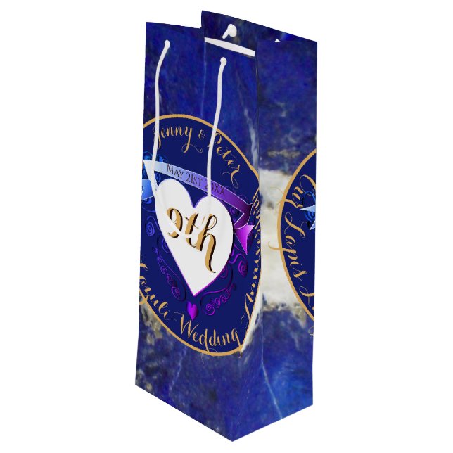 9th Wedding Anniversary Lapis Lazuli Colour   Wine Gift Bag (Back Angled)