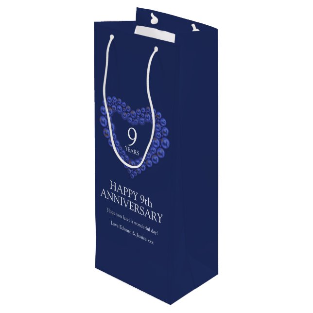 9th wedding anniversary Lapis Lazuli heart blue Wine Gift Bag (Back Angled)