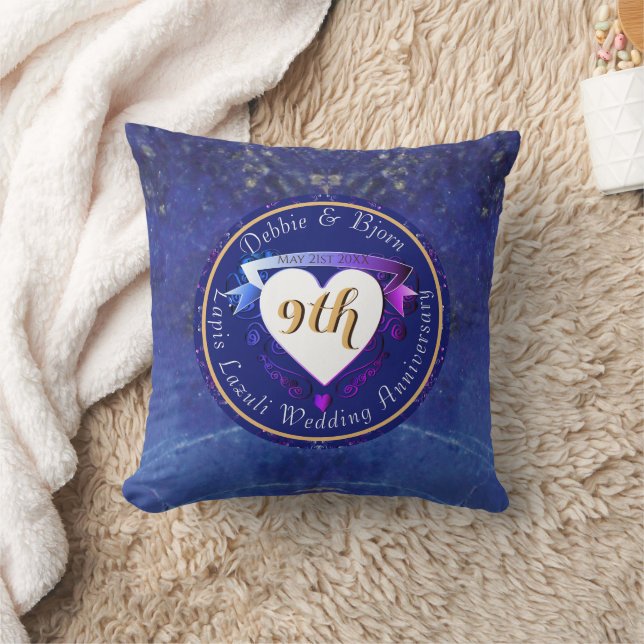 9th Wedding Anniversary Lapis Lazuli Hearts Cushion (Blanket)