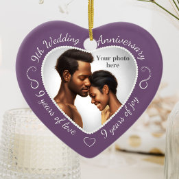 9th Wedding Anniversary Photo Ceramic Tree Decoration