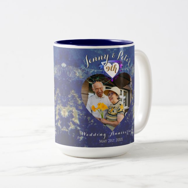 9th Wedding Anniversary Photo Lapis Heart Mug (Front Right)