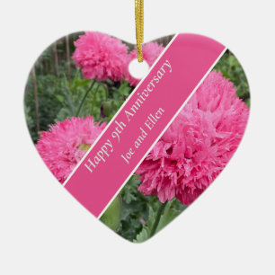 9th Wedding Anniversary, Poppy Ceramic Tree Decoration