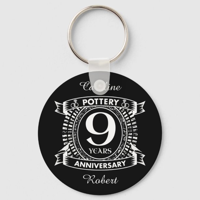 9TH wedding anniversary pottery Key Ring (Front)
