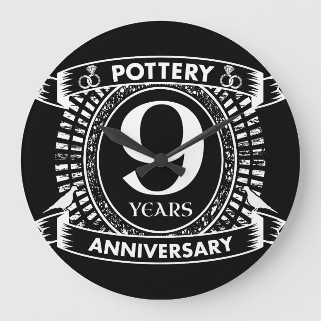 9TH wedding anniversary pottery Large Clock (Front)