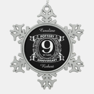 9TH wedding anniversary pottery Snowflake Pewter Christmas Ornament