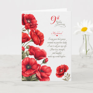 9th Wedding Anniversary Sentimental Red Poppies Card