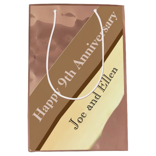 9th Wedding Anniversary, Willow and Copper Medium Gift Bag (Front)