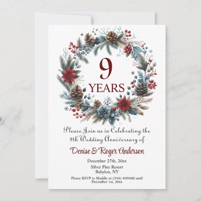 9th Wedding Anniversary Winter Invitation (Front)