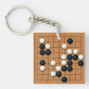 9x9 Go Board with Stones Double Sided Key Ring