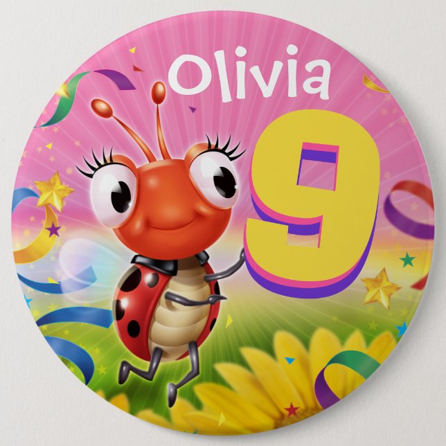 9yrs Custom birthday badge Little Ladybug range (Front)