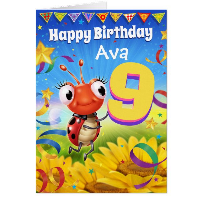 9yrs Custom birthday card Little Ladybug range (Front)