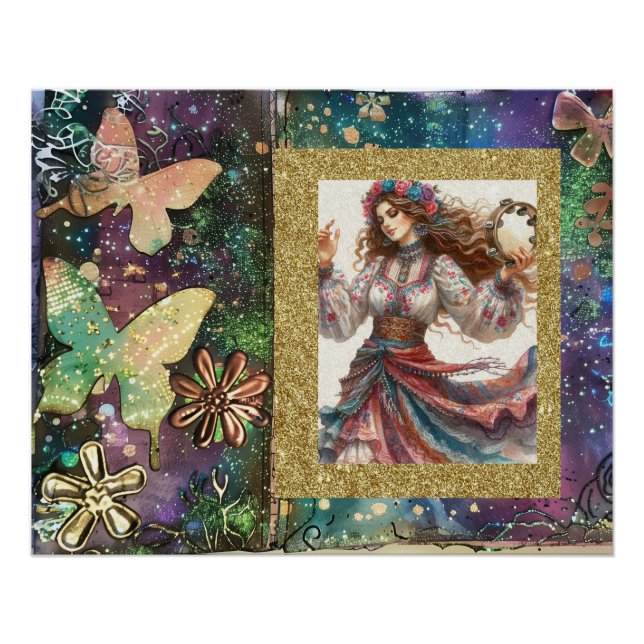 *~* A100  Boho Gypsy Woman Dancer Tambourine Poster (Front)