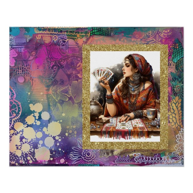 *~* A100 . Boho Gypsy Woman Psychic Card Reader Poster (Front)