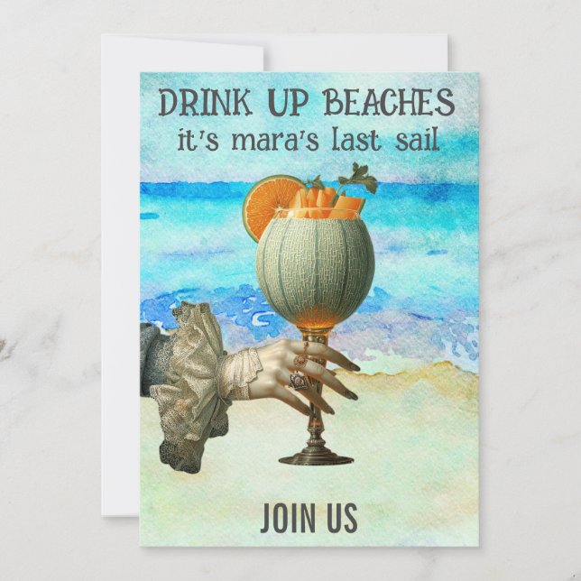 *~*  A101 Beach Cocktail 12 PHOTO BACHELORETTE Invitation (Front)