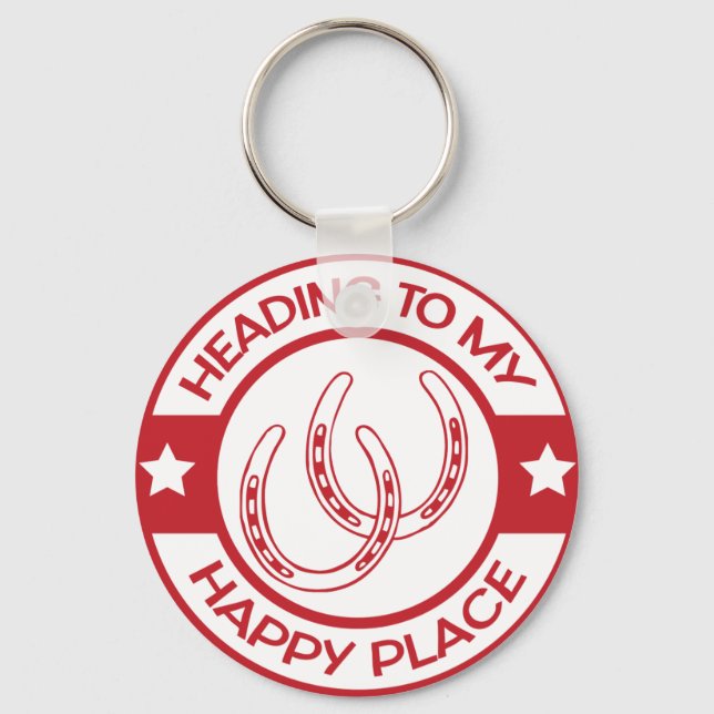 A258 happy place horseshoes red key ring (Front)