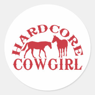 A262 hardcore cowgirl red classic round sticker