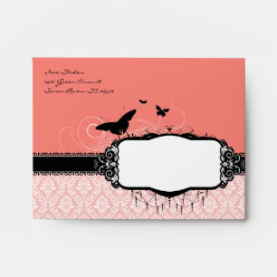 A2 Coral Pink Butterfly Damask Envelopes