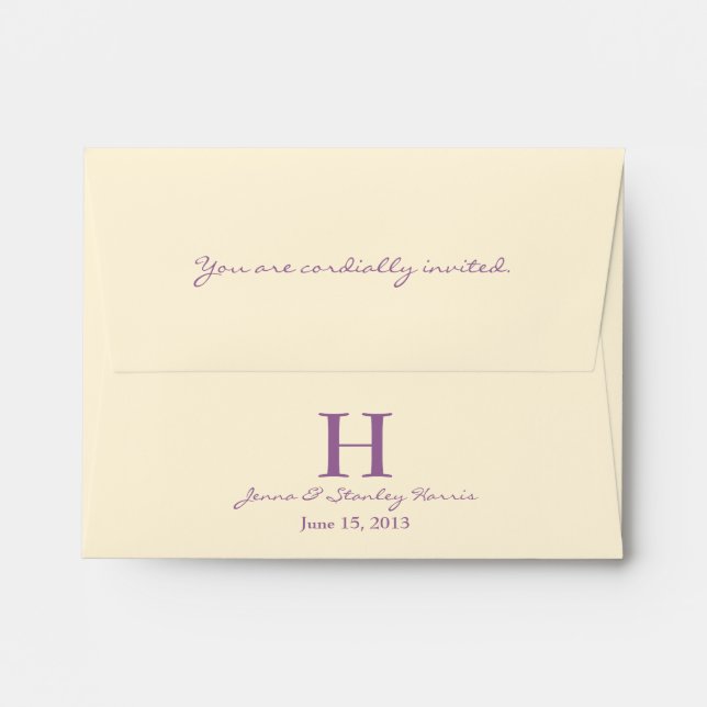 A2 Cream & Purple Monogram Wedding Envelopes (Back (Top Flap))