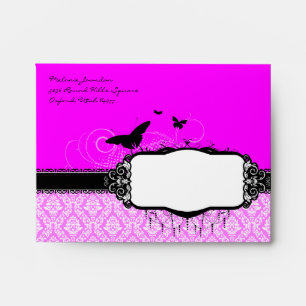 A2 Hot Pink Butterfly Damask Envelopes