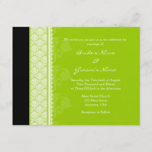 A2 Lime Green One-Side Damask Wedding Invitations