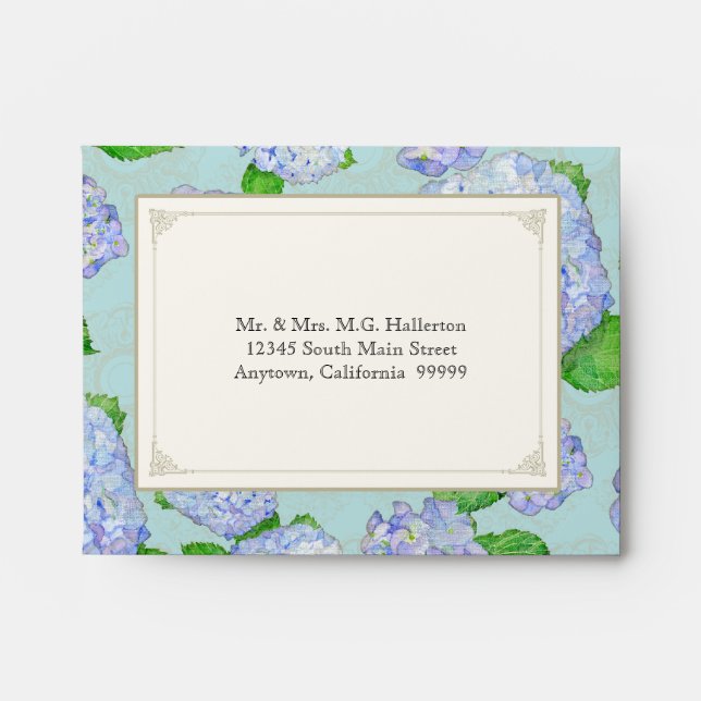 A2 Matching Envelopes Blue Hydrangea Lace Floral (Front)