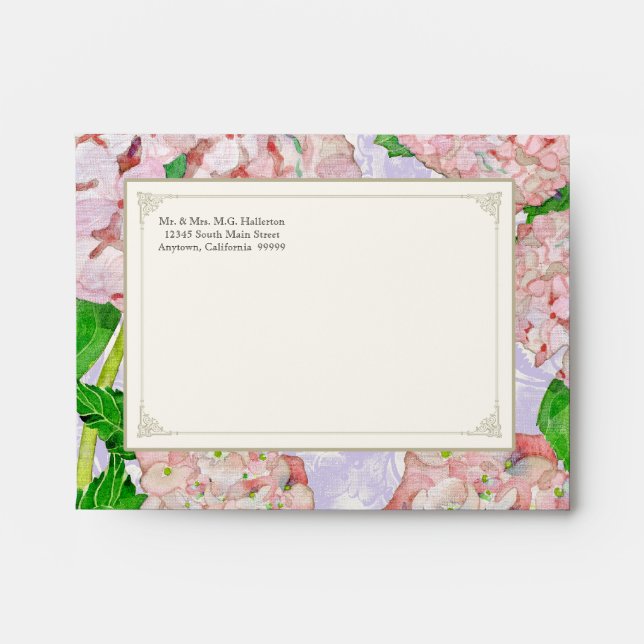 A2 Matching Envelopes Pink Hydrangea Lace Floral (Front)
