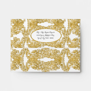 A2 Note Card Gold Glitter Engraved Floral Damask Envelopes
