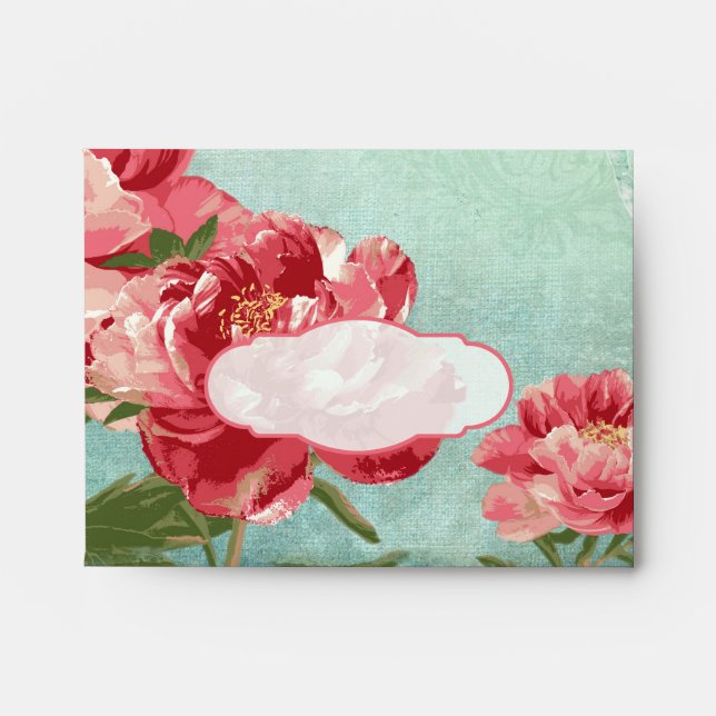 A2 Preprinted Pretty Retro Flower Chintz Peony Envelopes (Front)