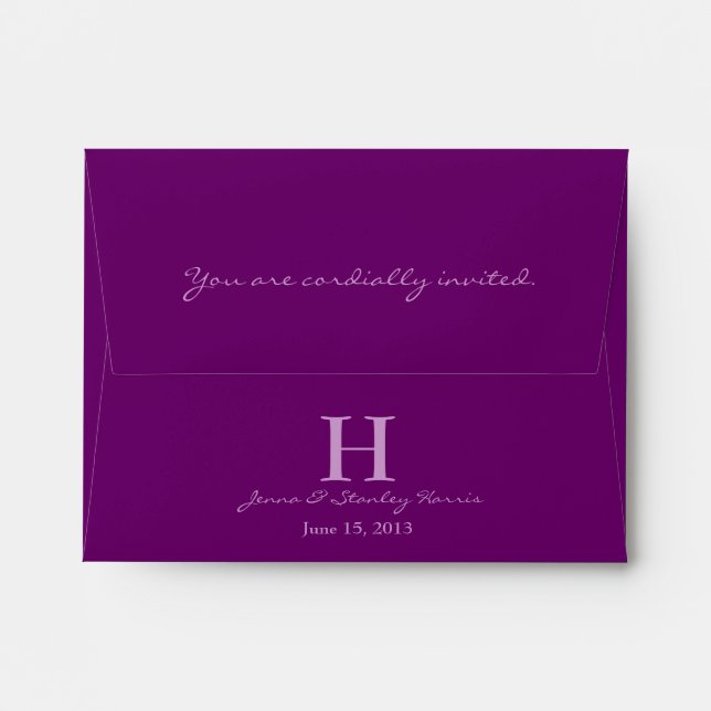 A2 Purple & Black Monogram Wedding Envelopes (Back (Top Flap))