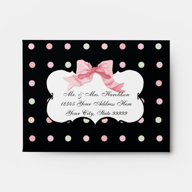 A2 RSVP Bat Mitzvah Envelope French Bow Dot Swirl (Front)