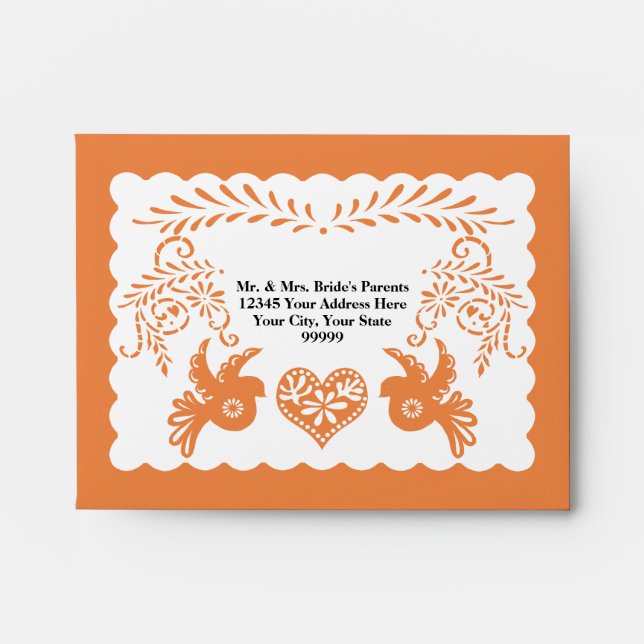 A2 RSVP Card Papel Picado Orange Fiesta Wedding Envelopes (Front)