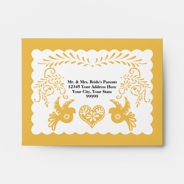 A2 RSVP Card Papel Picado Yellow Fiesta Wedding Envelopes (Front)