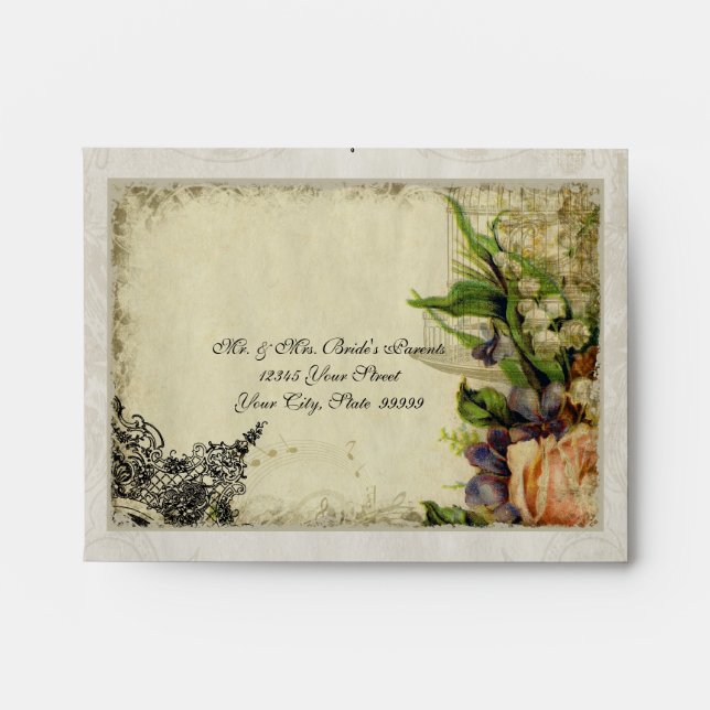 A2 RSVP Envelope Yellow Song Bird Cage Floral (Front)