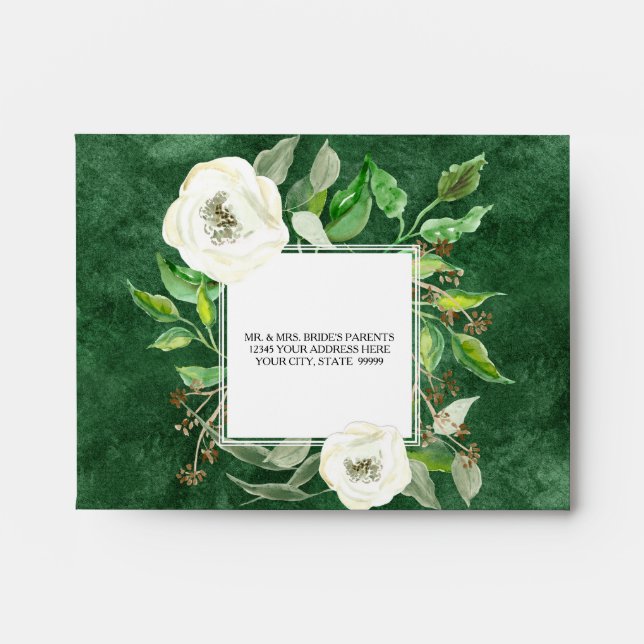 A2 RSVP Return Address Note Leaves Roses Foliage Envelope (Front)