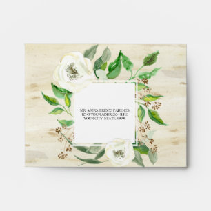 A2 RSVP Return Address Note Leaves Roses Wooden Envelope