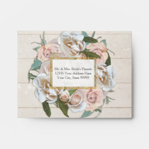 A2 RSVP Rustic BOHO Pretty Rose Wreath Wooden Envelopes