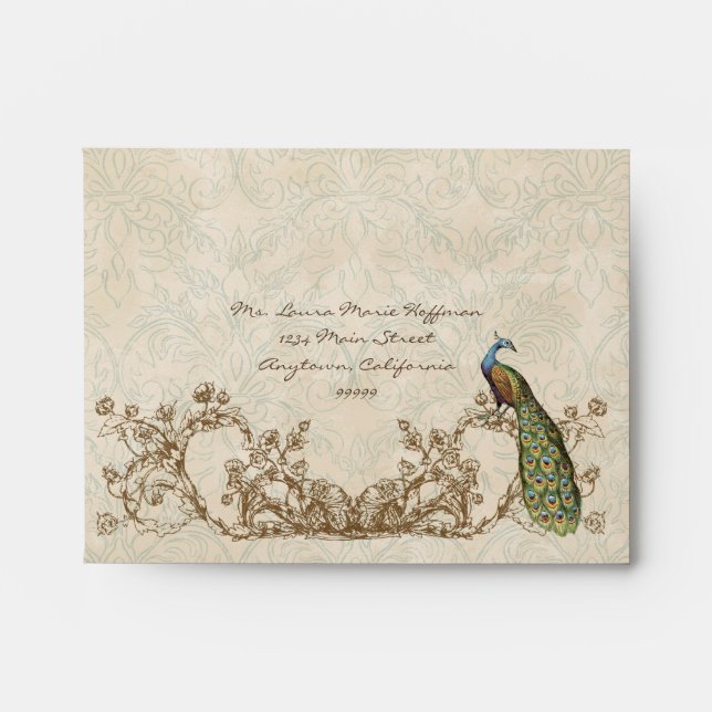 A2 RSVP Vintage Peacock Etchings Wedding Envelopes (Front)