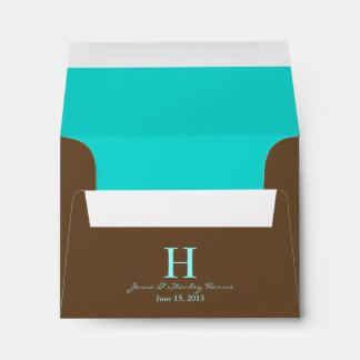 A2 Teal & Brown Monogram Wedding Envelopes