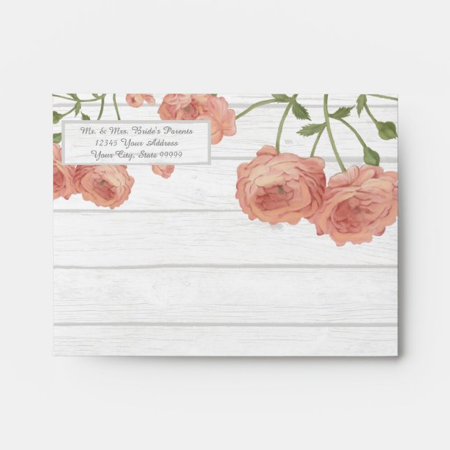 A2 Thank You Wood Pretty Floral Blush Roses Mint Envelopes (Front)