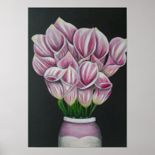 A3 Beautiful Pink Flowers acrylic Painting Print