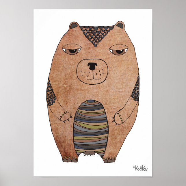A3 Modern Brown Bear Kids Art Illustration Poster (Front)