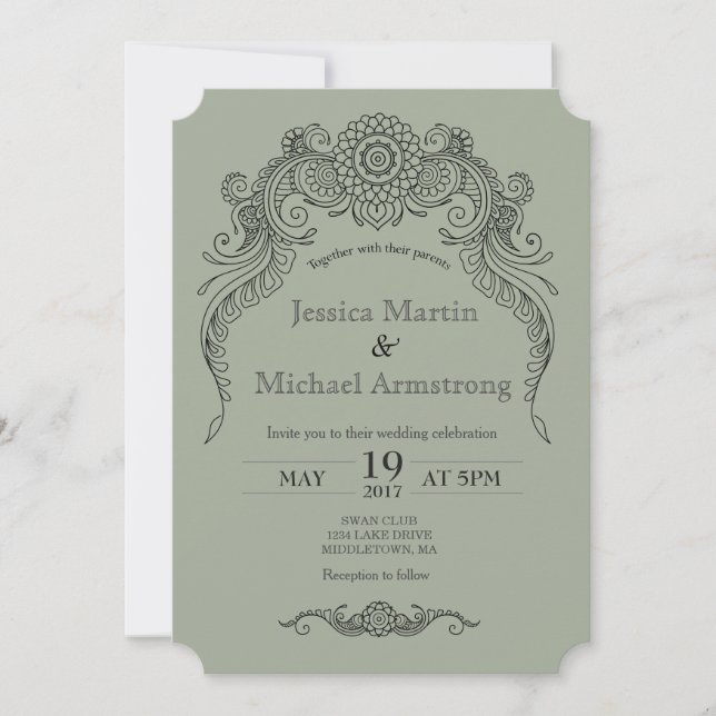 A4-Vintage scroll design wedding invitation card (Front)
