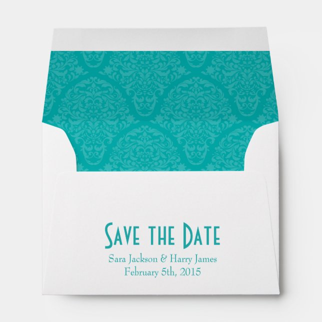 A6 4x6 Teal White Save the Date Envelopes (Back (Bottom))