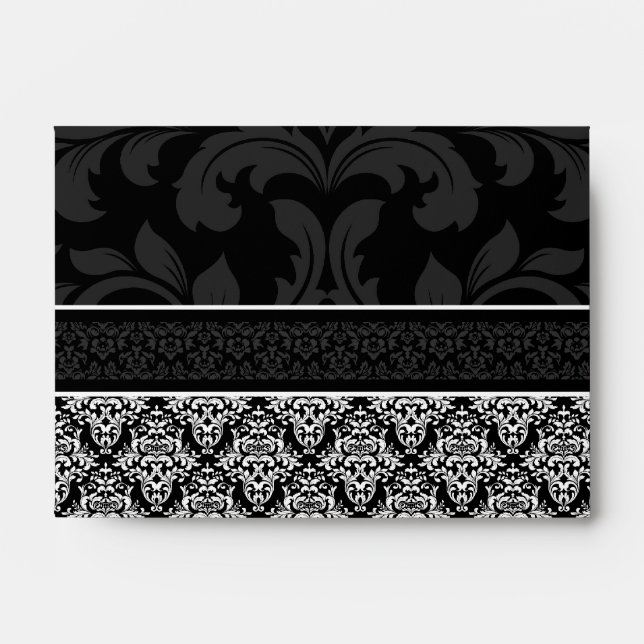 A6 Black and White Damask Lined Envelopes (Front)