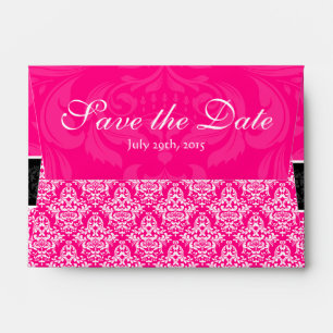 A6 Hot Pink Damask Save the Date Envelope