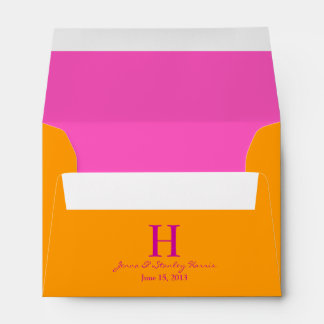 A6 Hot Pink & Orange Monogram Wedding Envelopes