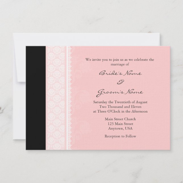 A6 Light Pink One-Side Damask Wedding Invitations (Front)